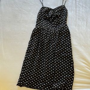 Black and white polka dot midi dress with keyhole detail